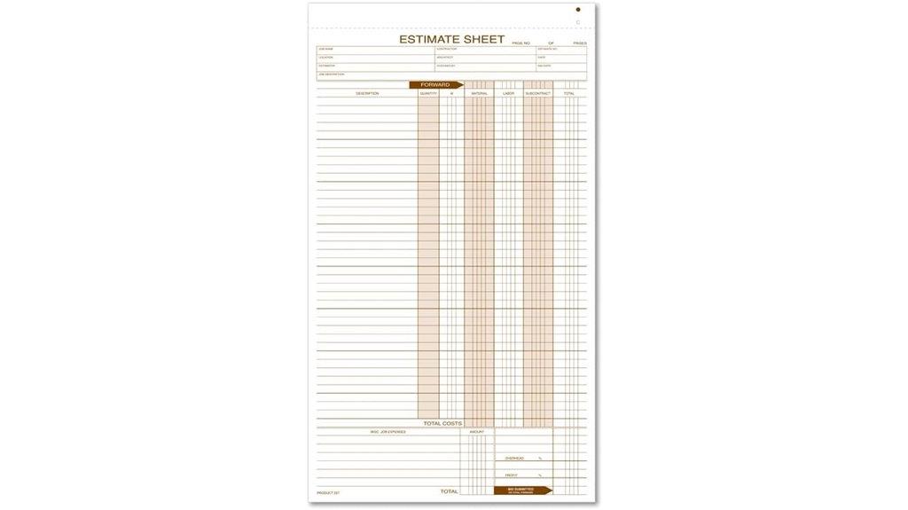 estimate sheets 8 5x14 250 qty