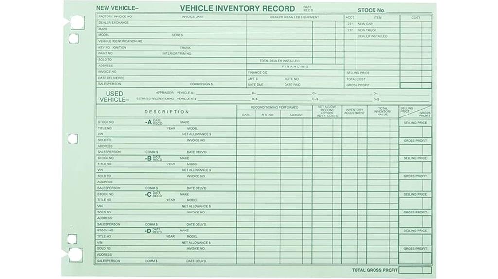 vehicle inventory record book