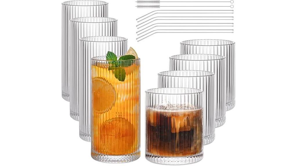 eight vintage ribbed glassware
