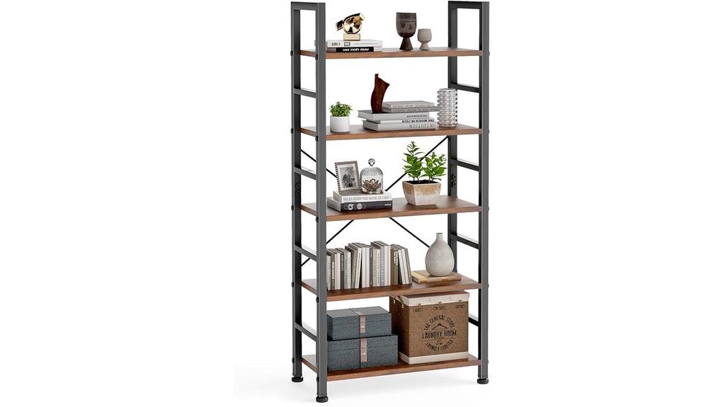 rustic brown 5 tier bookshelf