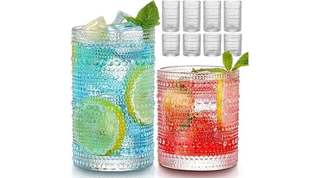 set of 8 vintage hobnail glasses