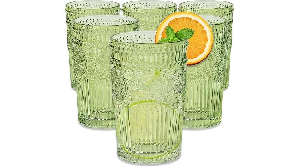 set of six vintage green glasses