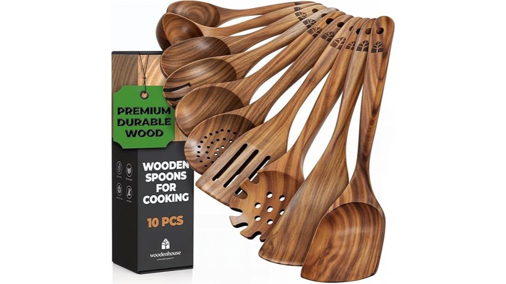 set of ten wooden spoons