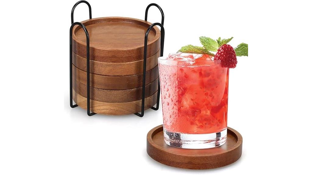 wooden coasters with holder